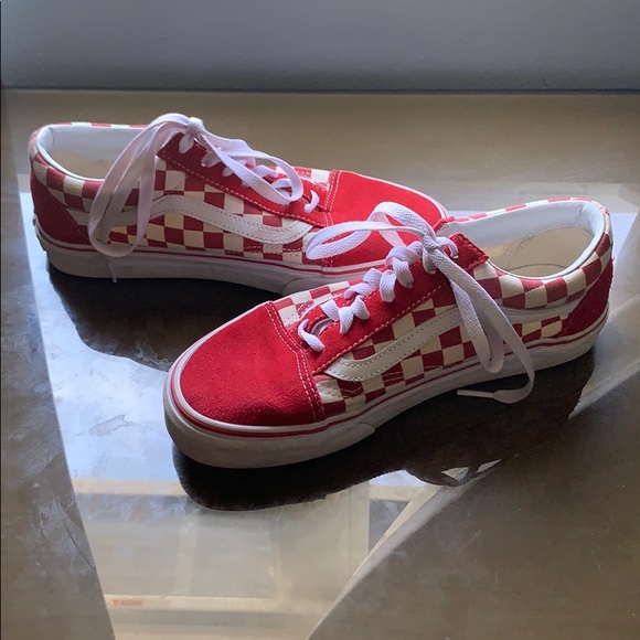 red and white checkered vans womens
